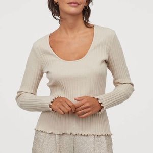 Beige Ribbed Long Sleeve
